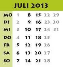 Kalenderblatt Juli 2013